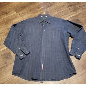 Tommy Hilfiger Navy Checkered Button Down Men's Longsleeve Shirt Sz S  ( 15.5...